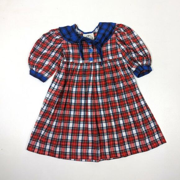 Vintage Julie Tennant Dress Girls Size 4 Flannel Red Plaid - Picture 1 of 5